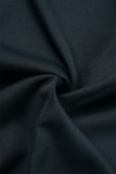 Blue Casual Letter Print Patchwork Mandarin Collar Outerwear