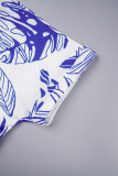 Blue Casual Print Patchwork Turndown Collar Regular Jumpsuits (The Belt Is Subject To The Actual Product)
