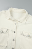 Apricot Casual Solid Patchwork Turndown Collar Long Sleeve Regular Denim Jacket