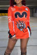 Orange Print Patchwork O Neck Tops