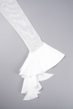 White Casual Solid Tassel See-through V Neck Wrapped Skirt Dresses