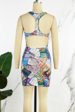Colour Casual Print Backless U Neck Vest Dress Dresses