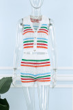 Colour Casual Striped Patchwork Turndown Collar Sleeveless Two Pieces