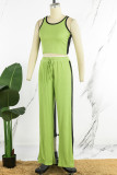 Green Casual Solid Patchwork O Neck Sleeveless Two Pieces