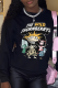 Black Casual Vintage Print Patchwork O Neck Tops