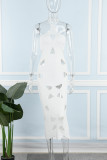 White Sexy Solid Hollowed Out Backless Halter Long Dress Dresses