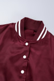 Burgundy Casual Solid Patchwork Outerwear