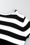 Black Casual Striped Patchwork Off the Shoulder Long Sleeve Two Pieces