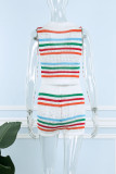 Colour Casual Striped Patchwork Turndown Collar Sleeveless Two Pieces
