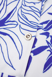 Blue Casual Print Patchwork Turndown Collar Regular Jumpsuits (The Belt Is Subject To The Actual Product)