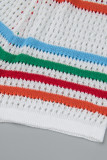 Colour Casual Striped Patchwork Turndown Collar Sleeveless Two Pieces