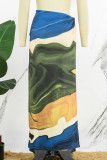 Green Casual Print Slit Skinny High Waist Conventional Full Print Skirts