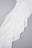 White Casual Solid Tassel See-through V Neck Wrapped Skirt Dresses