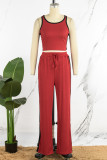 Red Casual Solid Patchwork O Neck Sleeveless Two Pieces