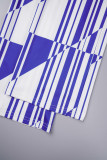 Blue Casual Print Patchwork Turndown Collar Regular Jumpsuits (The Belt Is Subject To The Actual Product)