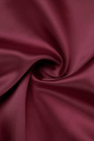 Burgundy Casual Solid Patchwork Outerwear