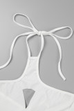 White Sexy Solid Hollowed Out Backless Halter Long Dress Dresses