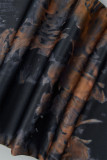 Black Casual Print Tie Dye Basic Regular High Waist Conventional Full Print Trousers