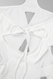 White Sexy Solid Hollowed Out Backless Halter Long Dress Dresses