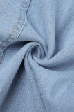 Light Blue Casual Solid Patchwork Turndown Collar Half Sleeve Denim Dresses