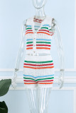 Colour Casual Striped Patchwork Turndown Collar Sleeveless Two Pieces