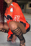 Orange Print Patchwork O Neck Tops