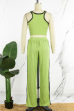 Green Casual Solid Patchwork O Neck Sleeveless Two Pieces