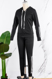 Pink Casual Solid Patchwork Hooded Collar Long Sleeve Two Pieces