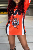 Orange Print Patchwork O Neck Tops
