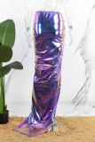 Purple Sexy Casual Solid Slit Skinny High Waist Conventional Solid Color Skirts