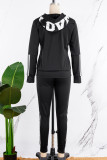 Pink Casual Solid Patchwork Hooded Collar Long Sleeve Two Pieces