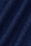 Light Blue Casual Solid Patchwork Turndown Collar Half Sleeve Denim Dresses
