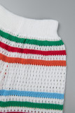 Colour Casual Striped Patchwork Turndown Collar Sleeveless Two Pieces