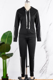 Pink Casual Solid Patchwork Hooded Collar Long Sleeve Two Pieces