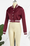 Burgundy Casual Solid Patchwork Outerwear