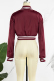 Burgundy Casual Solid Patchwork Outerwear