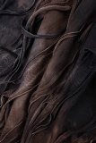 Brown Casual Print Tassel Half A Turtleneck Long Sleeve Two Pieces