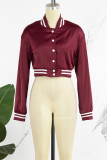 Burgundy Casual Solid Patchwork Outerwear