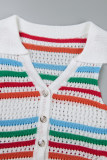 Colour Casual Striped Patchwork Turndown Collar Sleeveless Two Pieces