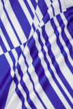 Blue Casual Print Patchwork Turndown Collar Regular Jumpsuits (The Belt Is Subject To The Actual Product)