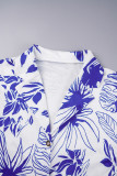 Blue Casual Print Patchwork Turndown Collar Regular Jumpsuits (The Belt Is Subject To The Actual Product)