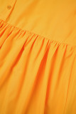 Yellow Sexy Sweet Solid Patchwork Buckle Shirt Collar Long Sleeve Dresses