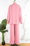 Pink Casual Solid Patchwork Buckle Turndown Collar Long Sleeve Two Pieces