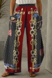 Multicolor Casual Print Patchwork Pocket Regular High Waist Conventional Full Print Trousers