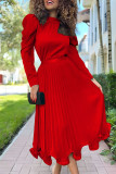 Red Elegant Solid Patchwork Fold Half A Turtleneck Long Sleeve Two Pieces
