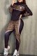 Brown Casual Print Letter Zipper Collar Long Sleeve Two Pieces