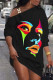 Black Street Print Patchwork Metal Accessories Decoration Oblique Collar Straight Dresses