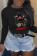 Black Street Vintage Print Patchwork O Neck Tops