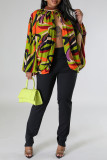 Orange Sexy Print Patchwork Asymmetrical O Neck Tops
