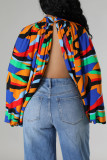 Orange Sexy Print Patchwork Asymmetrical O Neck Tops